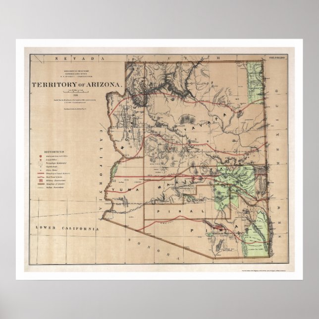 Territory Of Arizona Map 1876 Poster (Front)
