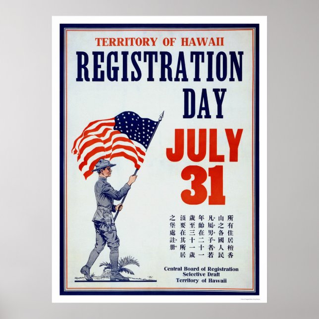 Territory of Hawaii Registration Day - Chinese Poster (Front)