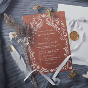 Terrocotta Papel Picado Budget QR Code Wedding Invitation