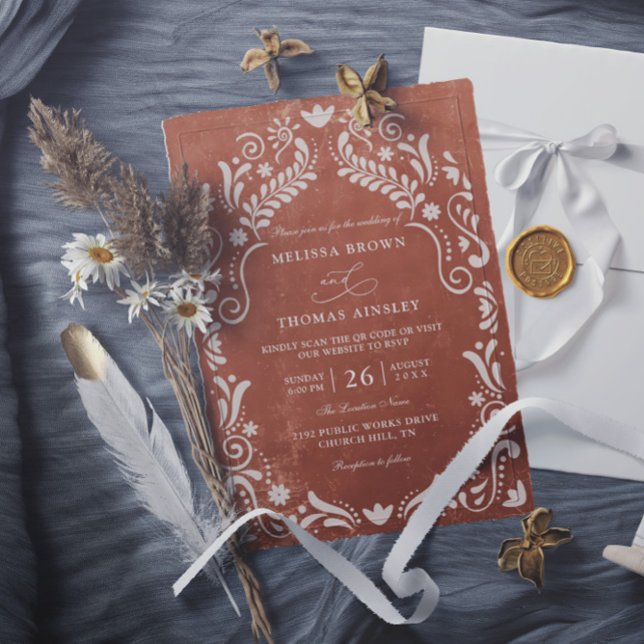 Terrocotta Papel Picado Budget QR Code Wedding Invitation (Creator Uploaded)