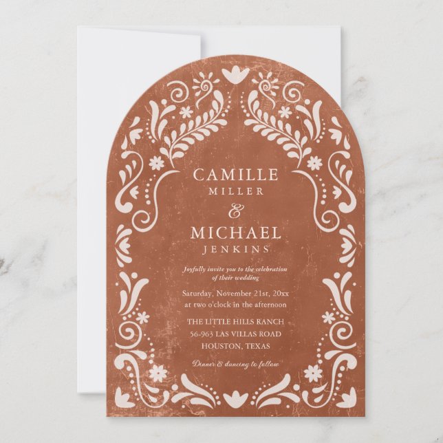 Terrocotta Papel Picado Mexican Wedding Invitation (Front)