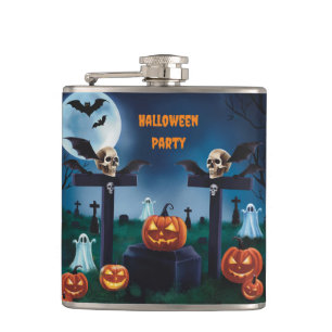 "Terror Night of Halloween and Creepy Tombstones" Hip Flask