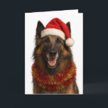 Tervuren in a Santa hat Christmas card<br><div class="desc">One very regal looking Tervuren Belgian Shepherd sporting a Santa hat,  adorned in tinsel and looking very happy that it's Christmas!

Why not wish a lucky someone a Happy Christmas with this Tervuren Christmas card.

You can personalise the text to your heart's content!

Also available as an instant download.</div>