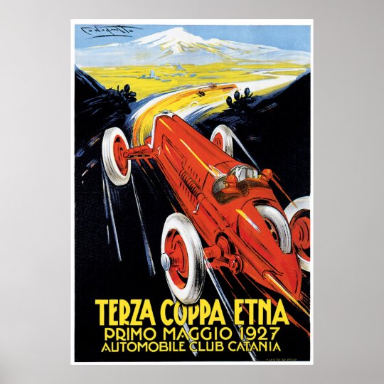 Poster Print Terza Coppa Etna Sticker or Canvas Print  Gift Idea  Wall Decor 1927  Vintage Grand Prix Poster Primo Maggio
