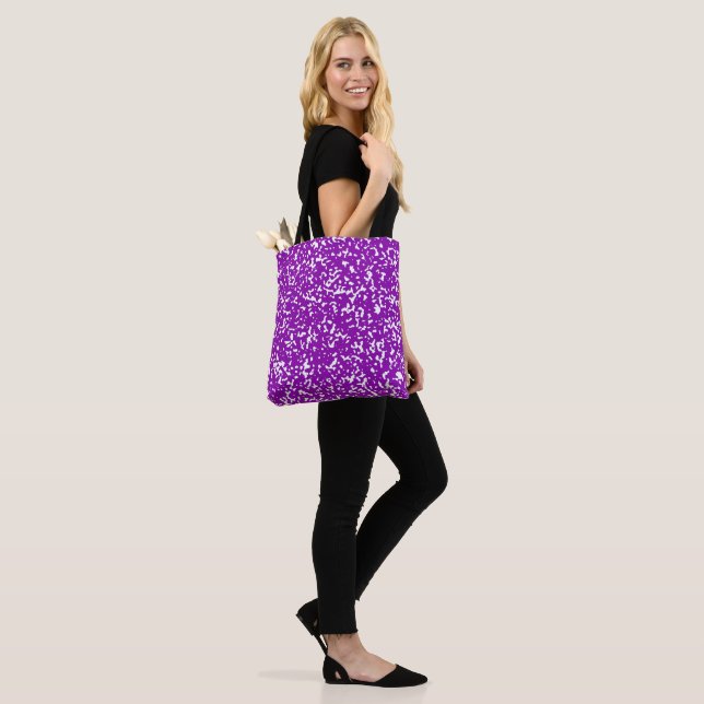 Tesimart | Purple Composition Book Design Tote Bag (On Model)