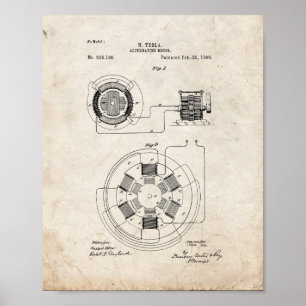 Tesla Alternating Motor Patent - Old Look Poster