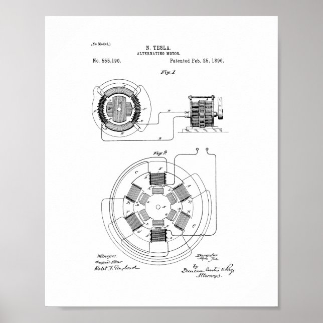 Tesla Alternating Motor Patent Poster (Front)
