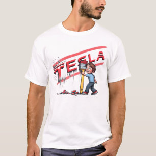 Tesla Car In Red Color  T-Shirt