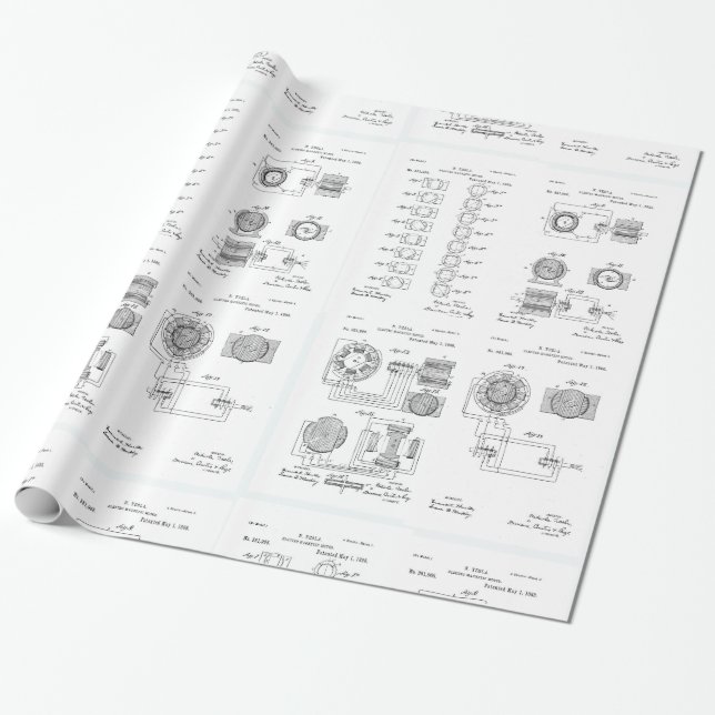 Tesla Elecro-Magnet Motor Patent US381968 p 1-4 Wrapping Paper (Unrolled)