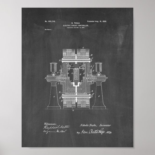 Tesla Electric Circuit Controller Patent - Chalkbo Poster (Front)
