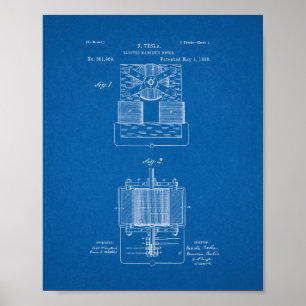 Tesla Electro-magnetic Motor Patent - Blueprint Poster