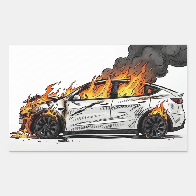 Tesla on Fire Rectangular Sticker (Front)