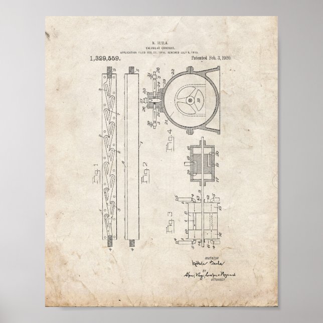 Tesla Valvular Conduit Patent - Old Look Poster (Front)