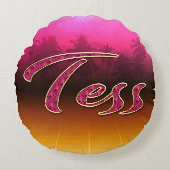 Tess first name name golden pink pillow (Front)