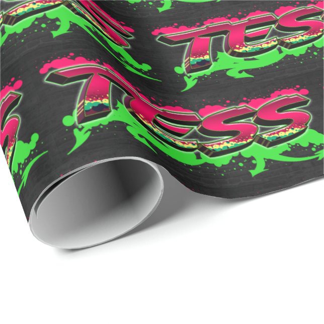 Tess first name name graffiti red green wrapping paper (Roll Corner)