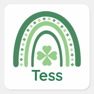 Tess Name Clover Boho Rainbow Square Sticker
