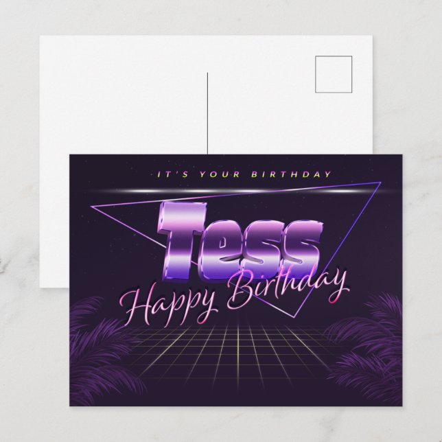 Tess Name First name purple postcard birthday (Front/Back)