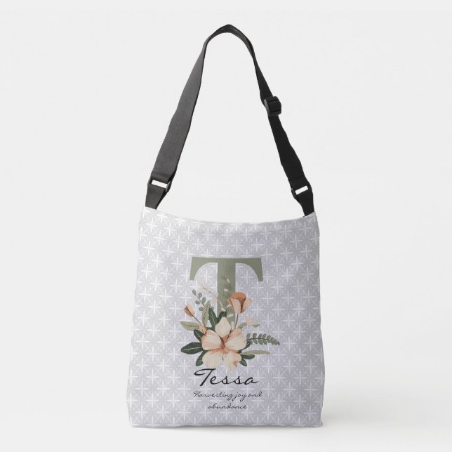 Tessa's Abundant Flourish - Boho Floral Monogram Crossbody Bag (Front)