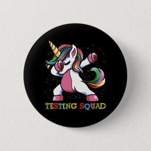 Test Day Dabbing Unicorn Testing Squad Girls . 6 Cm Round Badge