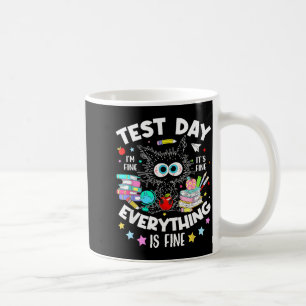 Test Day Funny Stressed Cat Teacher Student Kids Coffee Mug