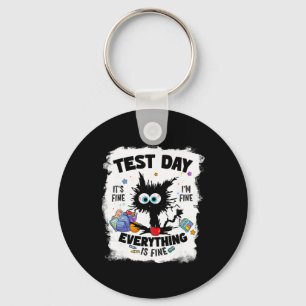 Test Day Funny Stressed Cat Teacher Student Kids T Key Ring