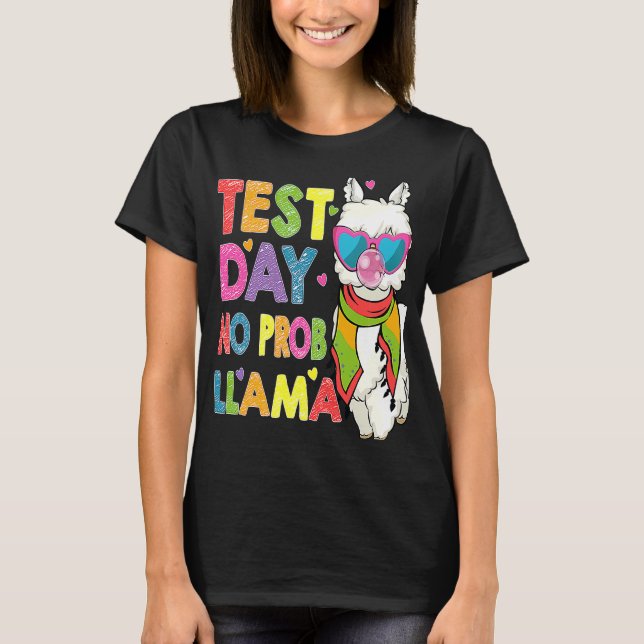 Test Day No Prob Llama Cute Llama Teacher Testing  T-Shirt (Front)