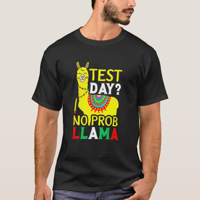 Test Day No Prob Llama Teacher Teaching Exam Testi T-Shirt (Front)