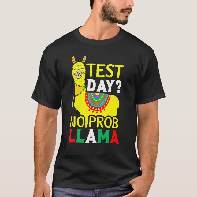 Test Day No Prob Llama Teacher Teaching Exam Testi T-Shirt (Front)