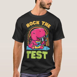 Test Day Rock The Test Cute Funny Dinosaur Guitar T-Shirt