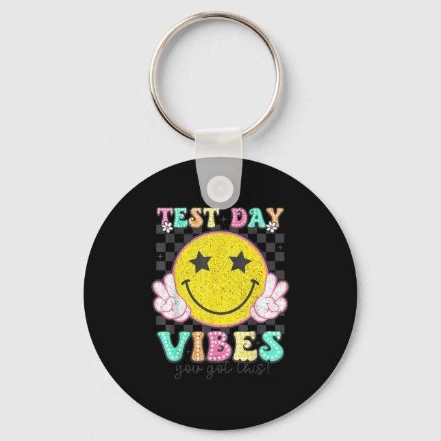 Test Day Vibes You Got This Retro Groovy Testing D Key Ring (Front)