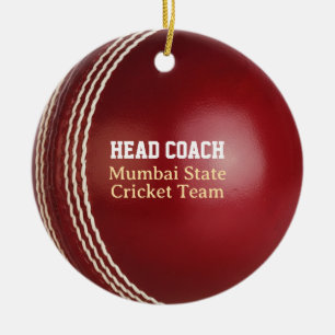 Test Match Red Cricket Ball with Custom Text Ceramic Tree Decoration