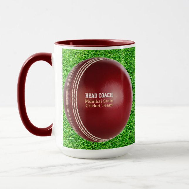 Test Match Red Cricket Ball with Custom Text Mug (Left)