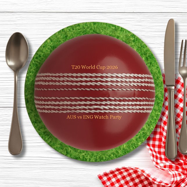 Test Match Red Cricket Ball with Custom Text Paper Plate (Creator Uploaded)