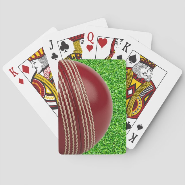 Test Match Red Cricket Ball with Custom Text Playing Cards (Back)
