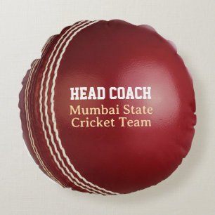 Test Match Red Cricket Ball with Custom Text Round Cushion