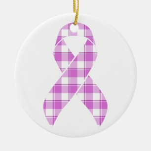 Testicular Cancer Awareness Plaid Purple Ribbon Ceramic Tree Decoration