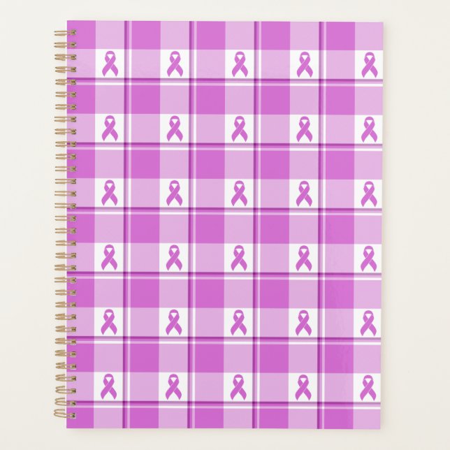Testicular Cancer Awareness Plaid Purple Ribbon Planner (Front)