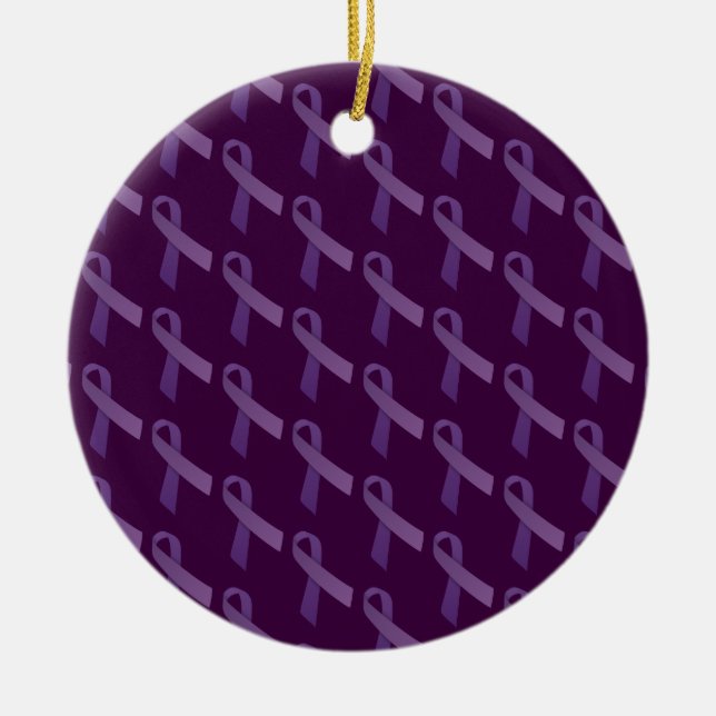testicular cancer awareness Purple Ribbon Ceramic Tree Decoration (Front)