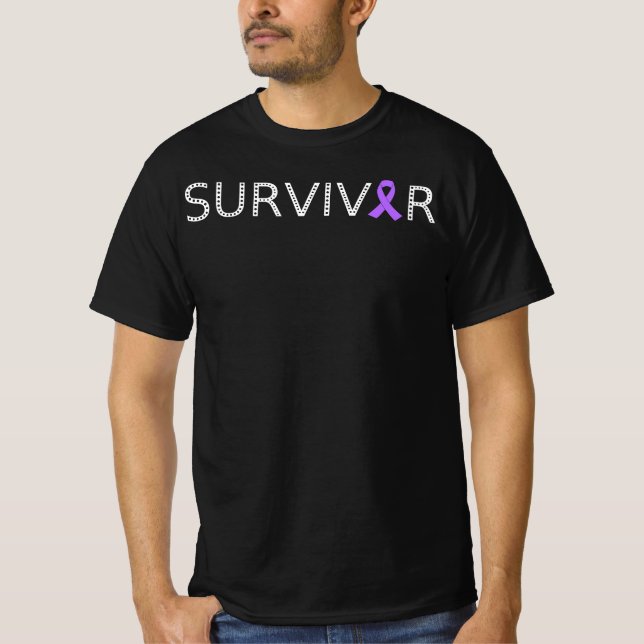 Testicular Cancer Survivor, with Purple Ribbon T-Shirt (Front)