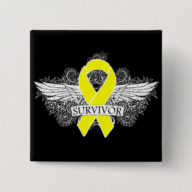 Testicular Cancer Winged SURVIVOR Ribbon 15 Cm Square Badge (Front)