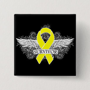 Testicular Cancer Winged SURVIVOR Ribbon 15 Cm Square Badge
