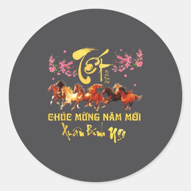Tet 2026 Chuc Mung Nam Moi Horse Vietnamese Lunar  Classic Round Sticker (Front)