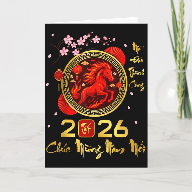 Tet 2026 Vietnamese Year Horse Lunar Chinese New Y Card (Front)