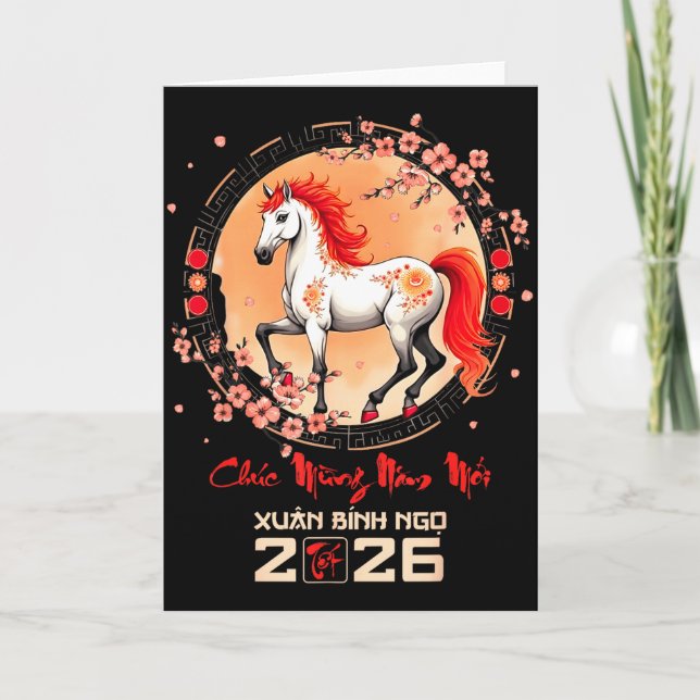 Tet 2026 Vietnamese Year Horse Zodiac Lunar Chines Card (Front)