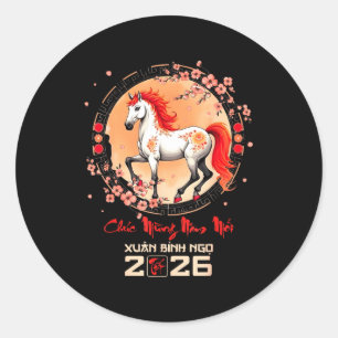 Tet 2026 Vietnamese Year Horse Zodiac Lunar Chines Classic Round Sticker