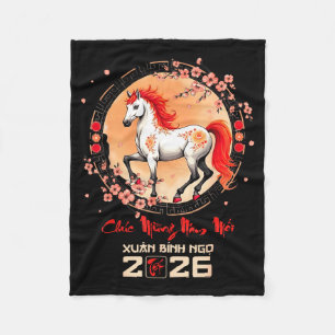 Tet 2026 Vietnamese Year Horse Zodiac Lunar Chines Fleece Blanket