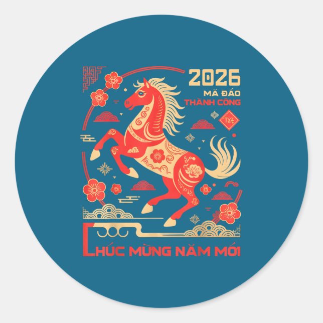 Tet 2026 Year Of The Horse Vietnamese Lunar New Ye Classic Round Sticker (Front)