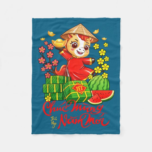 Tet 2026 Year Of The Horse Vietnamese Lunar New Ye Fleece Blanket (Front)