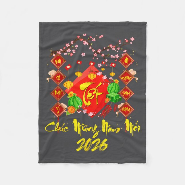 Tet 2026 Year Of The Horse Vietnamese Lunar New Ye Fleece Blanket (Front)