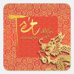 Tet comes Spring Vietnamese Dragon New Year 2024 S Square Sticker